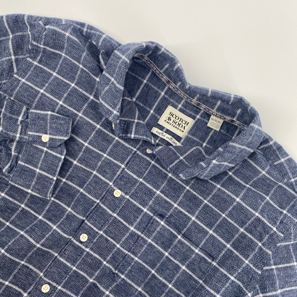 Scotch Soda Shirt Mens Extra Large Blue Windowpane Check Amsterdam Plaid Preppy